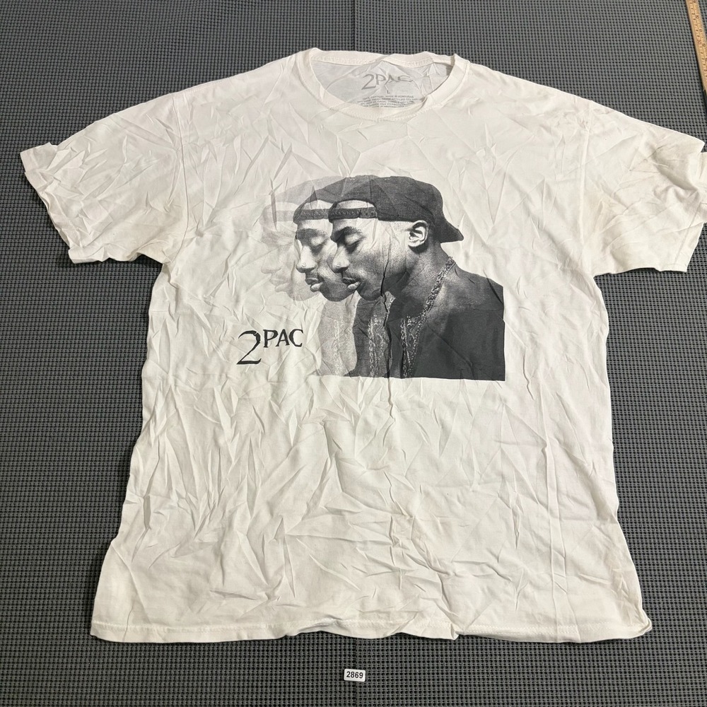 2Pac Tupac Shakur Graphic T-Shirt Mens Size Large White Short Sleeve Bravado